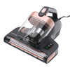 A cordless handheld vacuum cleaner with a transparent dust bin, black body, and rose gold accents, shown on a clean white background.