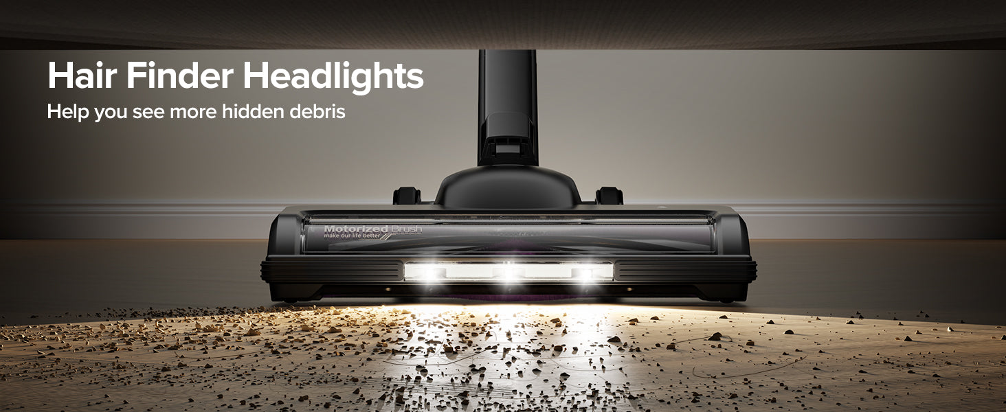 Hair Finder Headlights on a vacuum cleaner cleaning debris