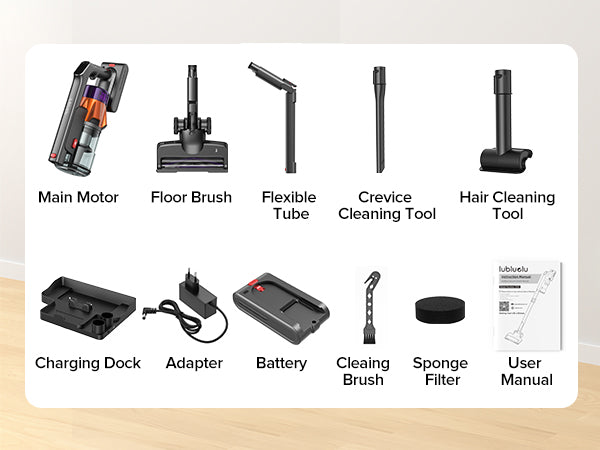 List of vacuum cleaner parts on a white background