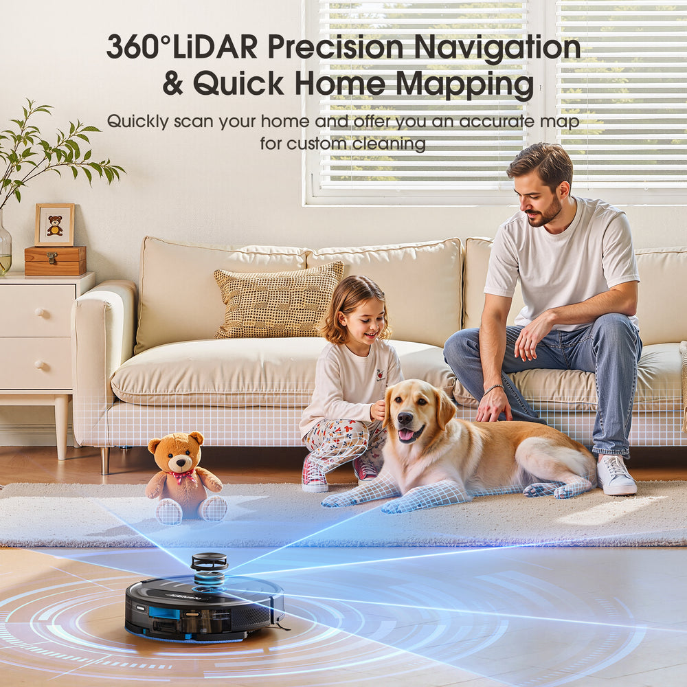 360¡ãLiDAR Precision Navigation
& Quick Home Mapping.Quickly scan your home and offer you an accurate map5 for custom cleaning