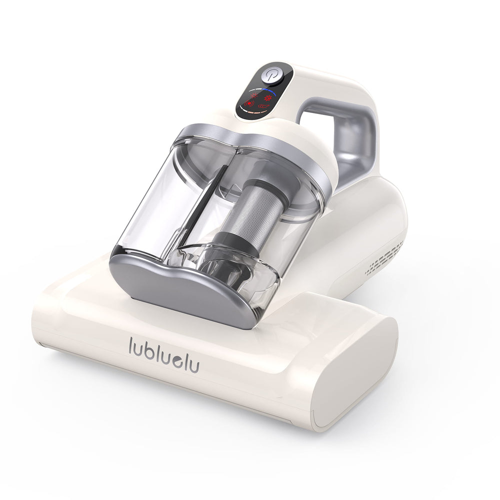 A handheld vacuum cleaner by lubluelu, featuring a white body, a clear transparent dust container, and a silver metallic trim, shown on a clean white background.