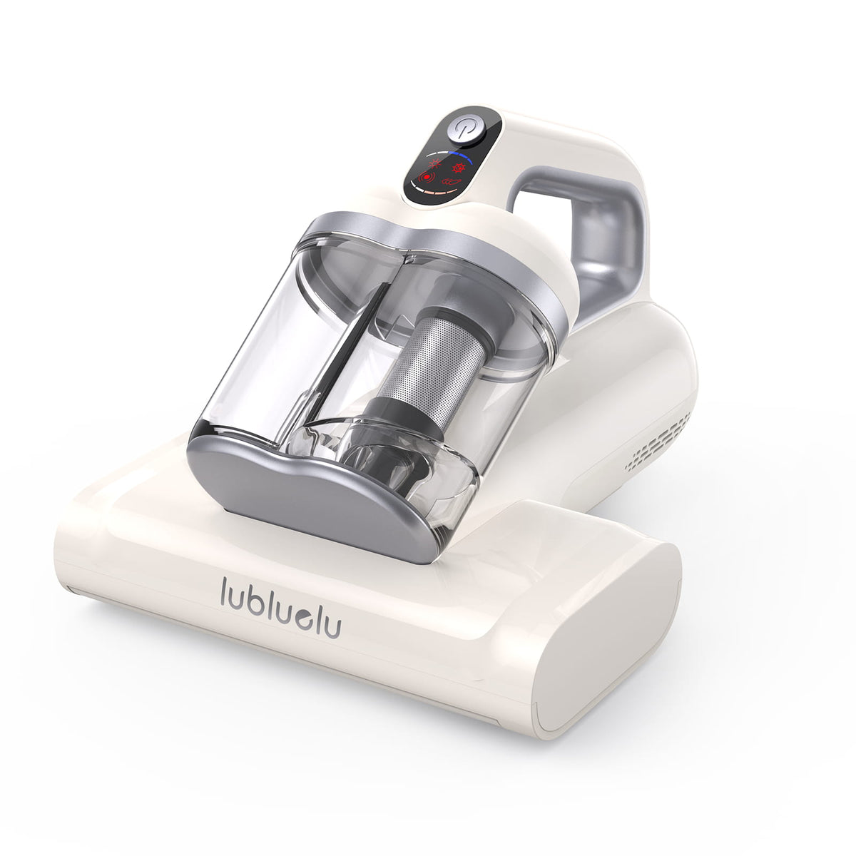 A handheld vacuum cleaner by lubluelu, featuring a white body, a clear transparent dust container, and a silver metallic trim, shown on a clean white background.