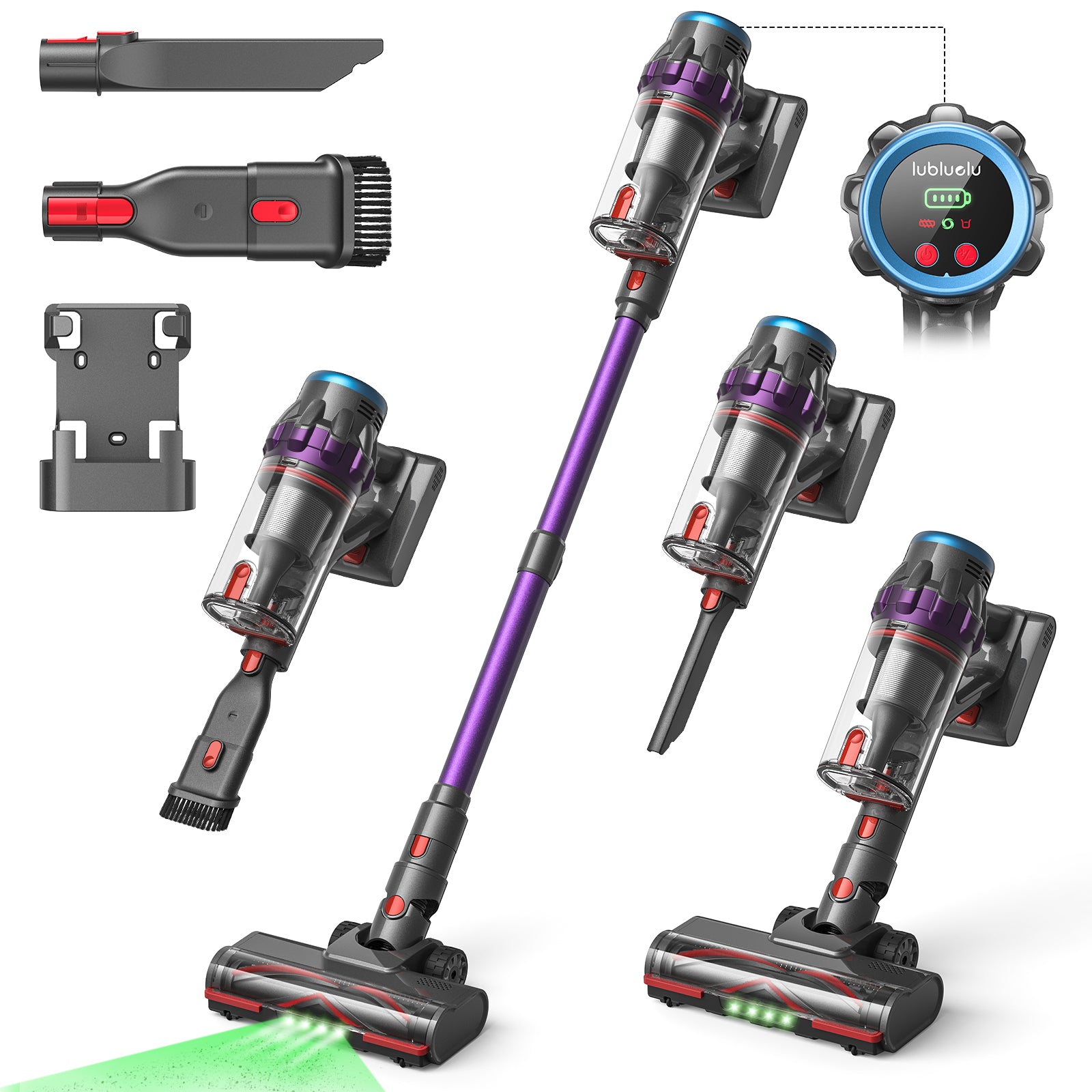 Lubluelu cordless vacuum cleaner with attachments on a white background