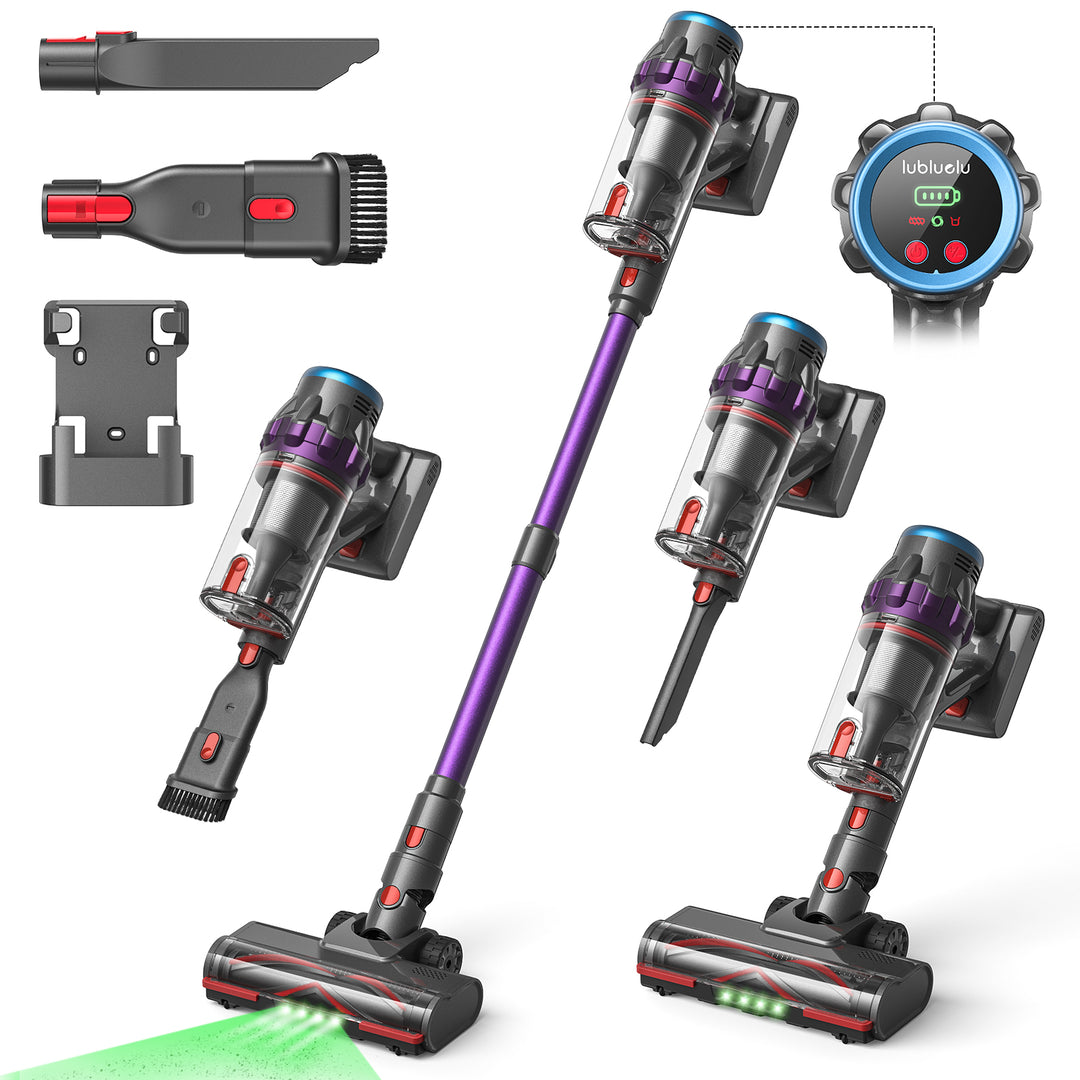 Lubluelu cordless vacuum cleaner with attachments on a white background