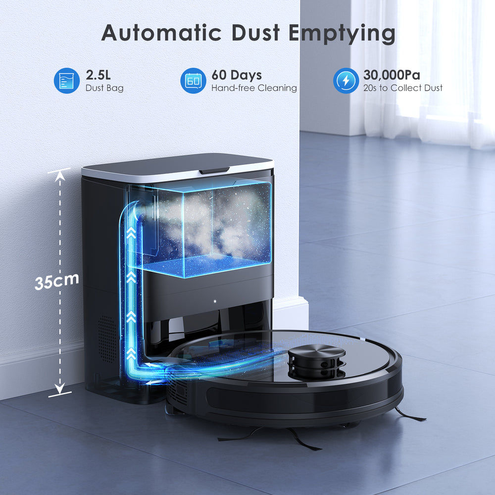 The SL60 Plus robot vacuum delivers a truly hands-free cleaning experience with a 60-day self-emptying 2.5L dust station, reducing maintenance and improving convenience.