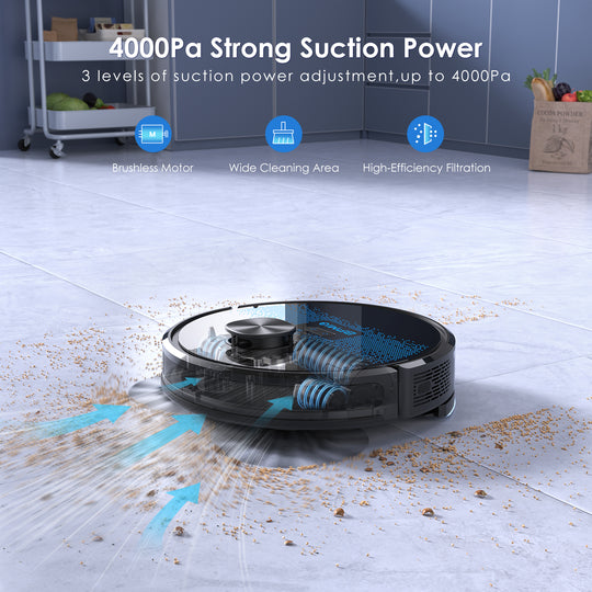 With 4000Pa powerful suction and automatic carpet boost, it easily handles dirt, debris, and pet hair on carpets and hard floors. 